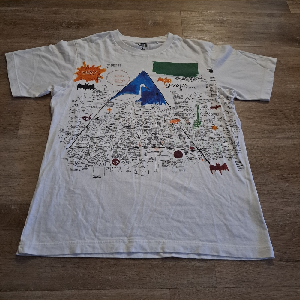 Uniqlo White Jean-Michel Basquiat Graphic Tee with Multicolor Print Men's Size M